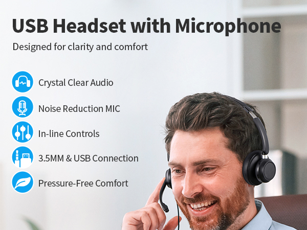 usb headset with microphone for pc laptop 3.5mm wired computer headset headphone with microphone