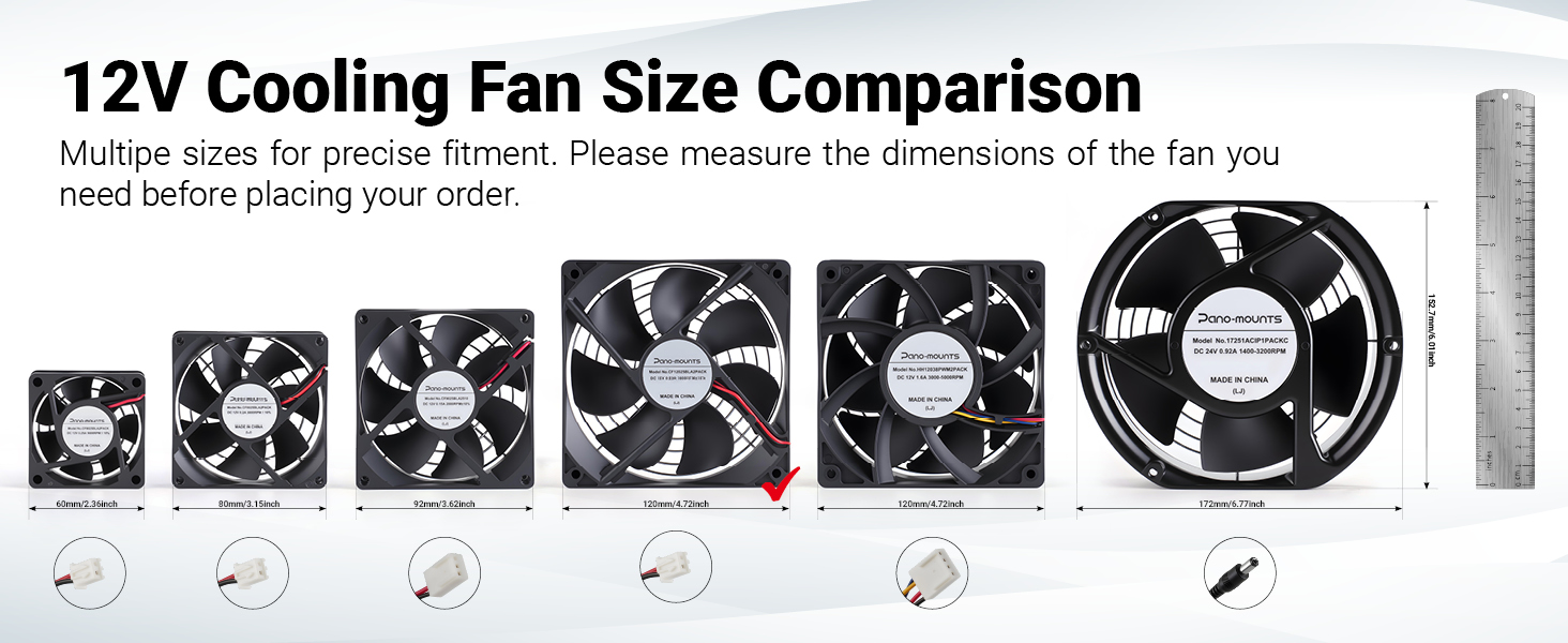 12V Cooling Fan Size Comparison