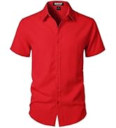 JEMITOP Men's Stretch Textured Short Sleeve Button Down Shirts Summer Casual Beach Wedding Vacati...