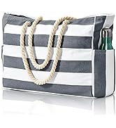 Beach Bags for Women, Large Waterproof Beach Tote Bag with Zipper Beach Bags Waterproof Sandproof...