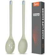 Silicone Spoons for Cooking of 2 Pack - Large Solid & Slotted Kitchen Spoons for Serving, Stirrin...