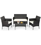 FDW | 4-Piece Patio Furniture Set | Outdoor Wicker Furniture with Coffee Table | Modern Rattan Ch...