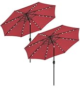 HealSmart 9' Solar Umbrella 32 LED Lighted Patio Umbrella with Push Button Tilt/Crank, Outdoor Ta...