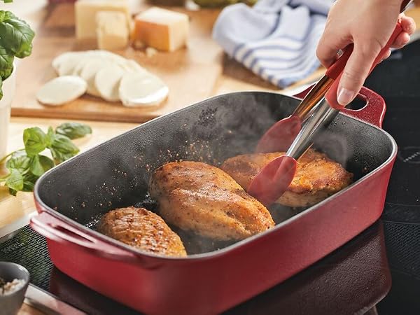 nitro cast iron rectangular roaster, rectangular baker, cast iron, oven baker, easy clean cast iron