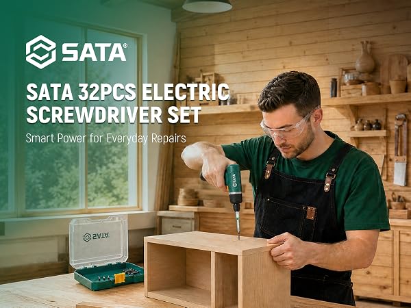 SATA electric screwdriver set for furniture assembly, DIY projects and home repair
