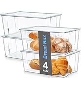 Hudgan 4 Pack Clear Bread Box for Kitchen Counter, Bread Storage Container with Bamboo Lid for To...