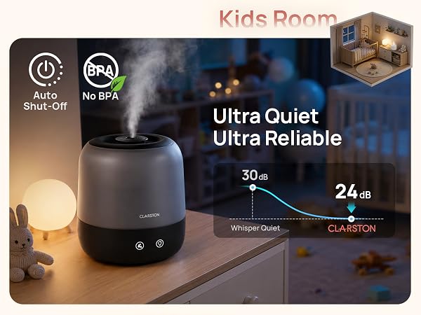 Auto Shut-Off and BPA-free material ensure reliability. 24dB ultra-quiet ensures absolute silence
