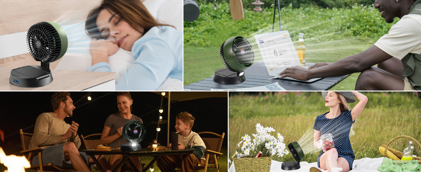 Rechargeable Solar Powered Fan with LED Lantern