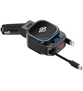 4-in-1 Retractable Car Charger - 96W Fast Car Phone Charger with Dual Retractable Cables (USB-C &...