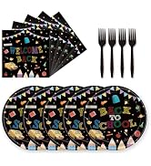 75 PCS Welcome Back to School 7 Inch Plates Napkins and Forks Set Disposable Dessert Plates for 2...