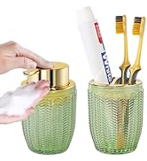 Fvstar Pink Bathroom Toothbrush Holders,Glass Soap and Toothbrush Holder Set,Gold Tooth Brushes H...