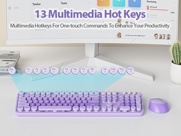 purple keyboard and mouse wireless cute colorful retro typewriter full size keyboard