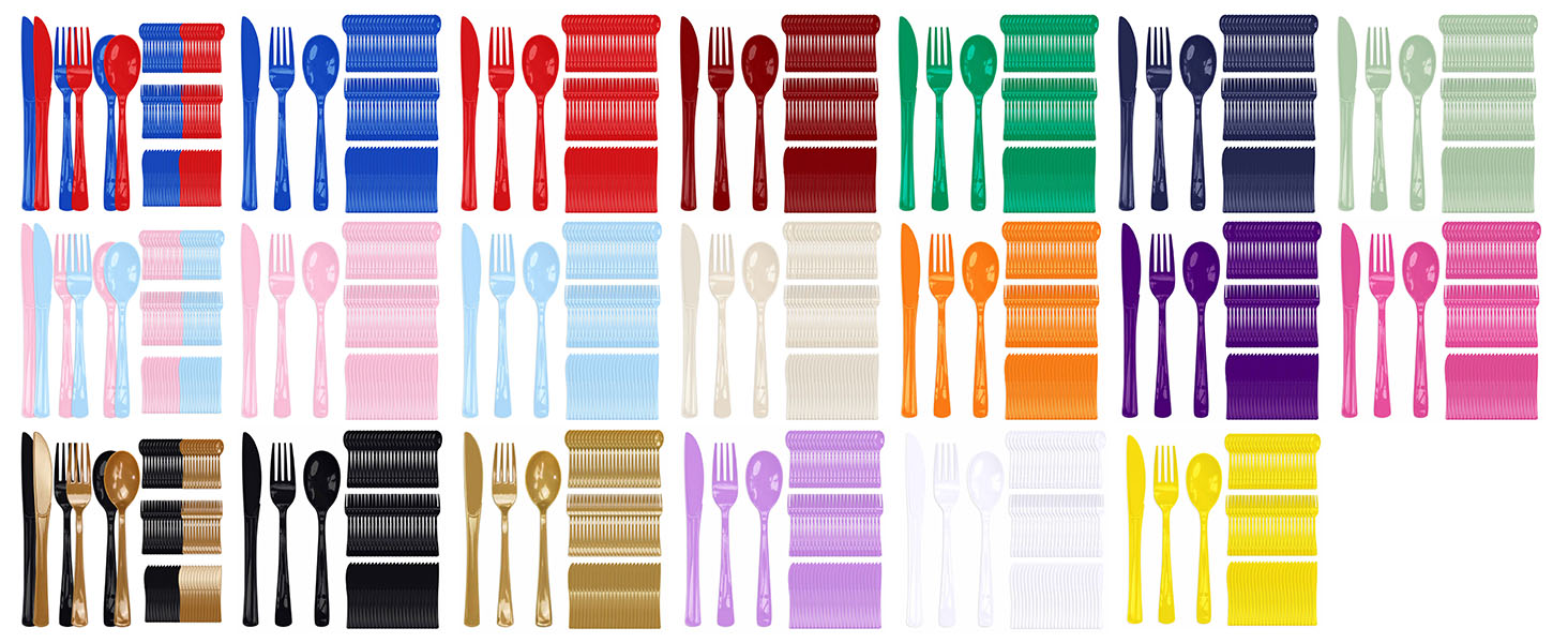 plastic silverware set disposable Cutlery Set Heavy Duty Plastic Knives Forks Spoons Utensils Set