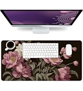 Large Mouse Pad, Black Floral Desk Mat for Desktop, Women Girls Flowers PU Leather Waterproof Des...