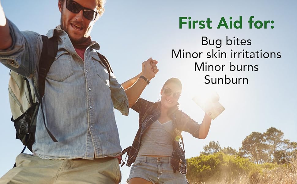 first aid for bug bites, minor skin irritations, minor burns, sunburn