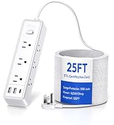 Flat Extension Cord 25 ft, NTONPOWER Surge Protector Power Strip with 9 Widely Outlets 3 USB (1 U...