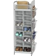 Simple Houseware 16 Cube Shoe Stand Tower Rack 8 Tier with Top Shelf and Side Hanging Pockets, Gray