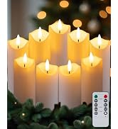 Gmnee 9-Pack White Flickering Flameless Candles Set with Remote Timer, 2" Diameter LED Pillar Bat...