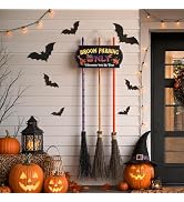 ELAMAS Halloween Decorations Light-Up Broom Parking Only Sign with 3 Witch Brooms, Violators Will...