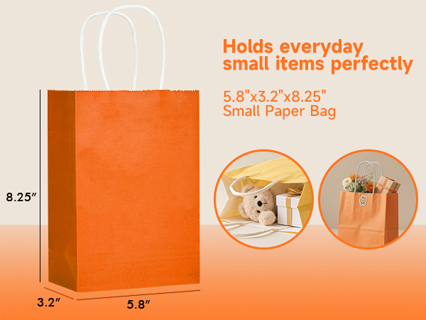 5.8x3.2x8.25 inch Small Kraft Paper Gift Bags for Birthdays, Party Favors, Wedding