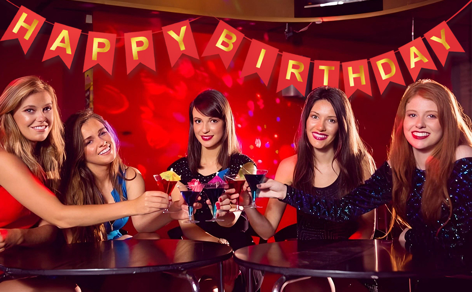 red gold happy birthday banner