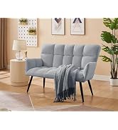 Donext Small Loveseat Sofa, Modern Sherpa Mini Sofa, Couch 2-Seater with Quilting Backs, Leisure ...
