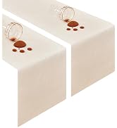 Wolkemer 2 Pack Farmhouse Neutral Table Runners 48 Inches Water Resistant | Faux Linen Wipeable 1...