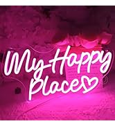 SYLHOME My Happy Place Led Neon Light Sign Bedroom Kids Room Wedding Birthday Party Christmas Wal...