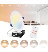 OPONL 12 Pack 6 Inch LED Recessed Lighting with Junction Box, 5CCT Ultra-Thin Recessed Light, 110...
