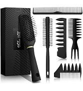 SALONSILK 6PCS Mens Hair Brush & Styling Comb Set | Fine & Wide Tooth Comb, Roller and Gel Hair B...