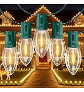 C9 Christmas Lights Outdoor, 50 FT 50 LED Vintage Warm White C9 String Lights Connectable for Chr...