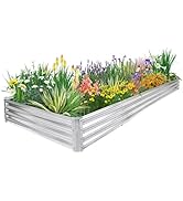 JERIA Raised Garden Bed,Galvanized Raised 12×4×1ft Planter Boxes Outdoor Support Rods, Large Gard...