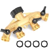 Sanpaint 4 Way Heavy Duty Brass Garden Hose Splitter, Hose Connector 3/4", Hose Spigot Adapter wi...