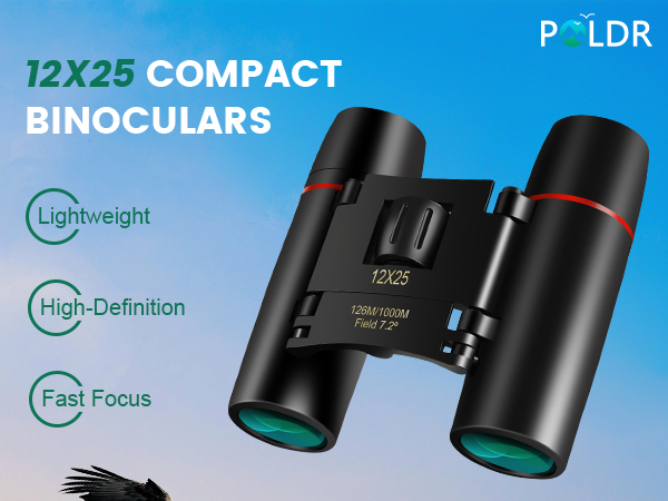 POLDR 12x25 Compact Binoculars for Adults/Kids