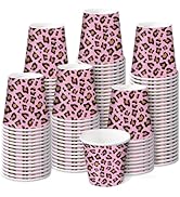 RUSPEPA Pink Leopard Print 3oz Paper Cups, 100 Pack Small Disposable Party Cups, Animal Leopard P...