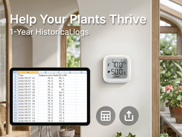 Export one year of temperature and humidity history to track greenhouse conditions