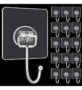 DKHDBD Large Adhesive Hooks, 16-Pack Hold 44lb(Max) Heavy Duty Sticky Hooks, Waterproof Transpare...