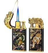 Luxury Dragon Head Torch Lighter, Dual Jet Flame Butane Refillable Windproof Lighter, Double-Side...
