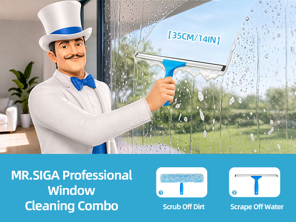 MR.SIGA Professional Window Squeegee & Microfiber Window Scrubber