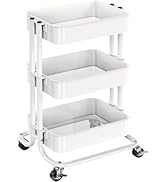 Pipishell 3 Tier Metal Rolling Utility Cart, Heavy-Duty Storage Rolling Cart with 2 Lockable Whee...