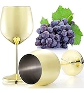 DEAYOU 2 Pack Stainless Steel Wine Glasses, 17 Oz Unbreakable Stemmed Wine Glass, Gold Steel Shat...