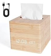ANHUXINLEI Wooden Tissue Box Cover Digital Alarm Clocks for Bedrooms, 8-Level Dimming, 5 Alarm Se...