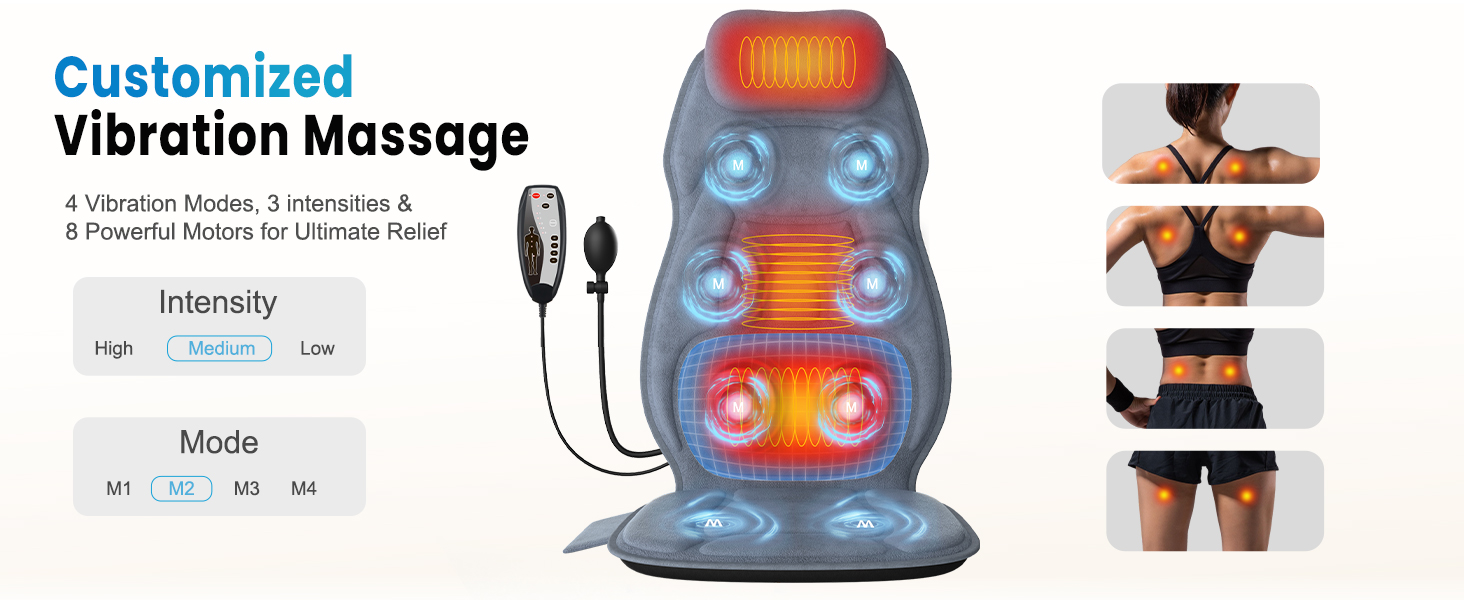 Customized Vibration Massage 5 Vibration Modes, 3 intensities &10 PowerfulMotors for Relief