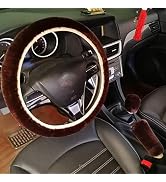 Cdycam Non-Slip Car Decoration Steering Wheel Handbrake Gear Shift Cover Plush New (Coffee)