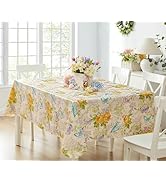 Newbridge Spring and Easter Claudette Yellow Pastel Floral Vinyl Flannel Backed Tablecloth, 52 x ...