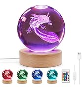 Ddlisu Axolotl Night Light, 3.15 inch 3D Crystal Ball Lamp, 16 Colors Change, Wooden Base, with R...