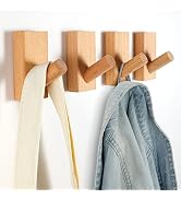 bsdonte Wood Wall Hooks 4 Pack, Beech Wooden Coat Hooks Wall Mounted, Rustic Farmhouse Wall Hange...