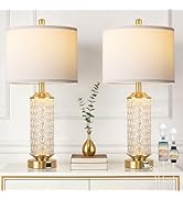 QiMH Gold Lamps for Living Room with LED Night Light,26" Modern Beside Lamps Set of 2 with Linen ...