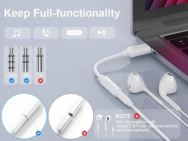 USB C to 3.5mm Headphone Jack Adapter USB C to Aux Audio Dongle Cable Cord