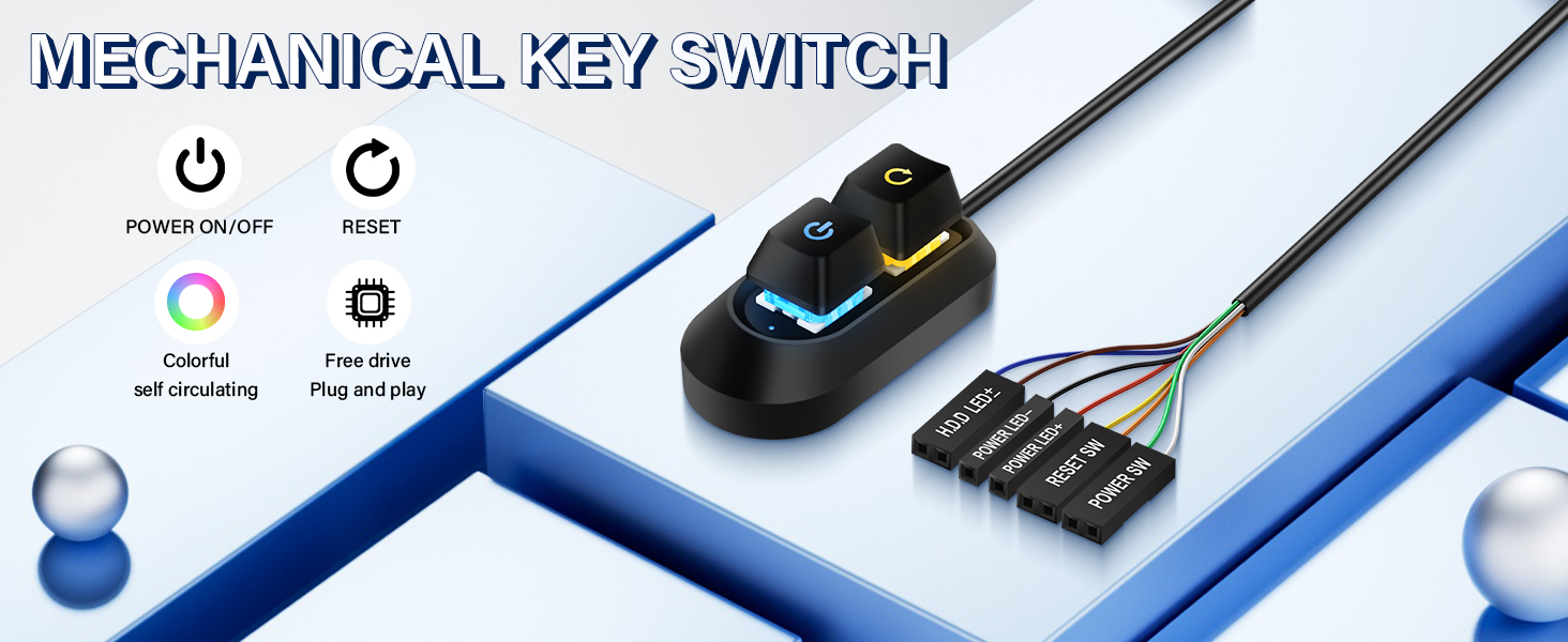 Power switch restart button with 2M long cable LED light, plug and play, light-transmitting cap
